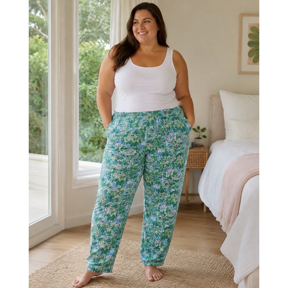 Lilly Pulitzer Lilly On Holiday Pajama Pants XXL Sprout Green Tropical Resort